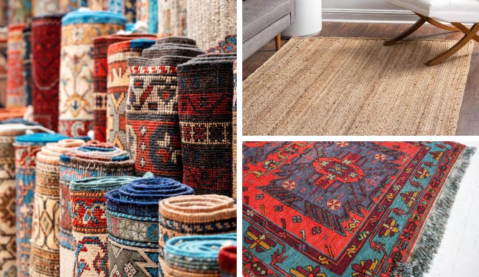 Collage of different types of rugs.