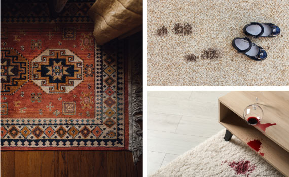 collage of different type dirty rugs