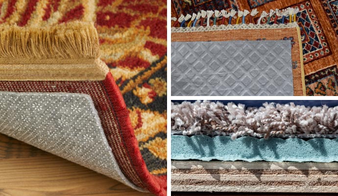 Collage of different types of rug pads.