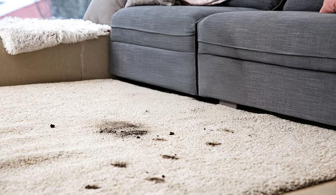 Close-up of a pet stain on a rug