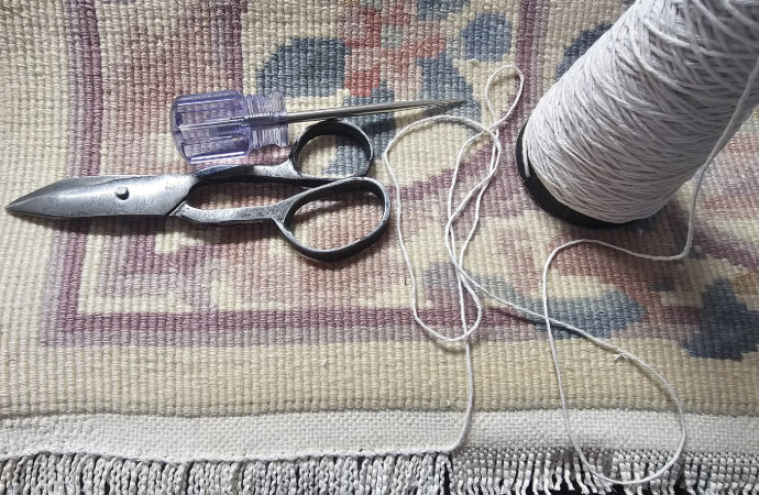 a rug repair in progress