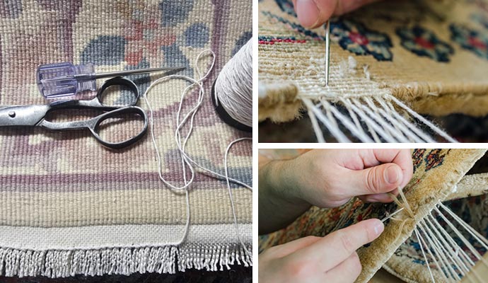 a collage of rug stitching and weaving