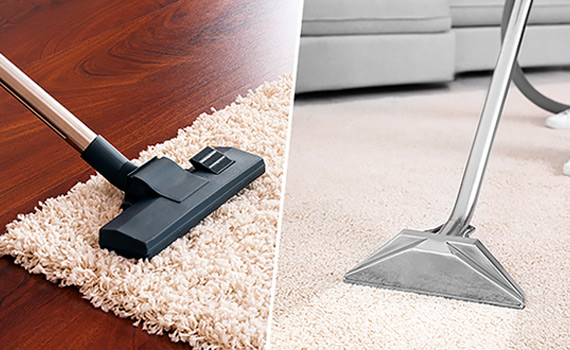 collage of vacuuming and professional rug cleaning